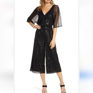 BB Dakota She's Sparkling Sequin Beaded XS Totally Smock Wide LEG Pants Romper